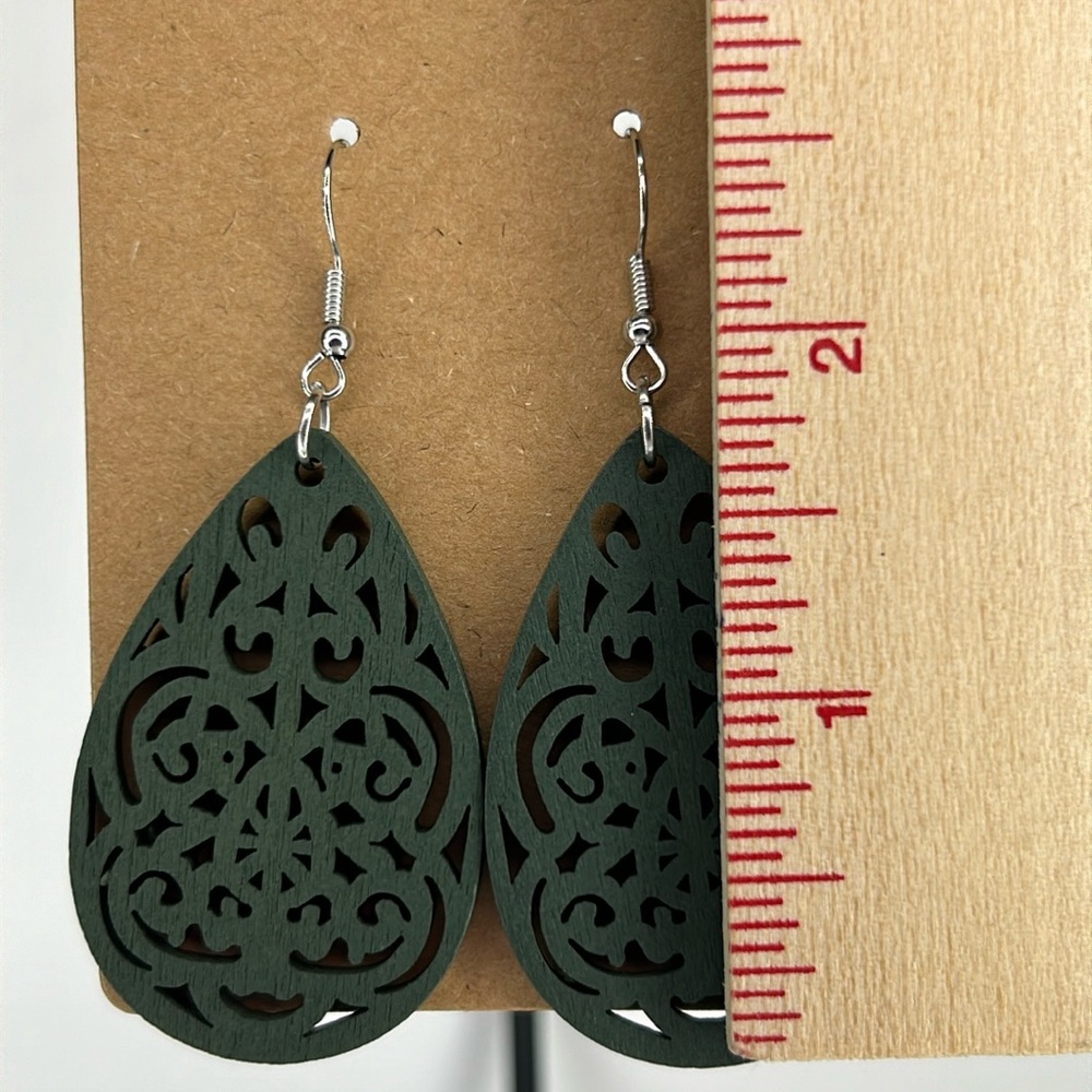 Wooden Colorful Hollow Leaf Design Dangle Earrings Fashion Jewelry - Picture 2 of 4